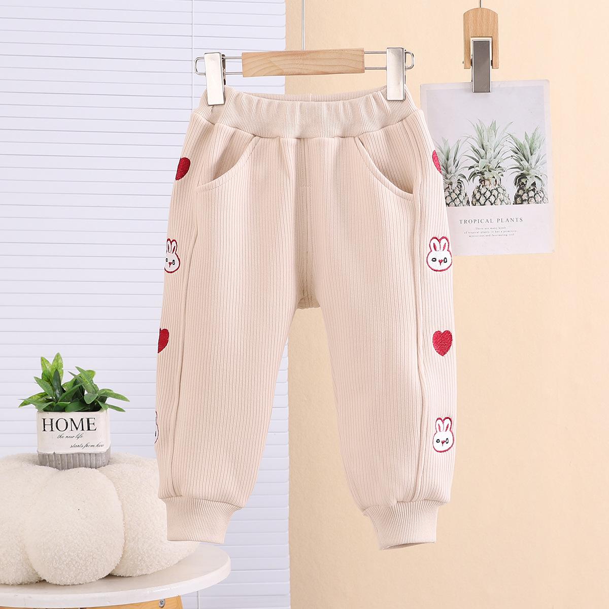 Girls Winter Fleece Lined Thick Cotton Pants Warm Stylish Outerwear Trousers For Kids 80