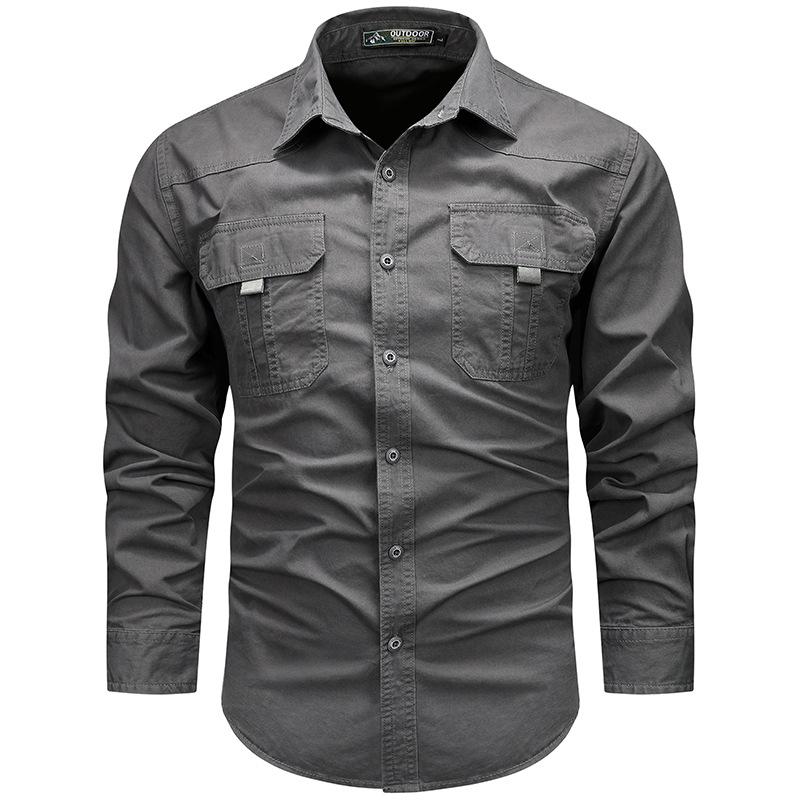 Spring and Autumn Men's Long Sleeve Simple Casual Tooling Top Youth Loose Cotton Shirt Jacket