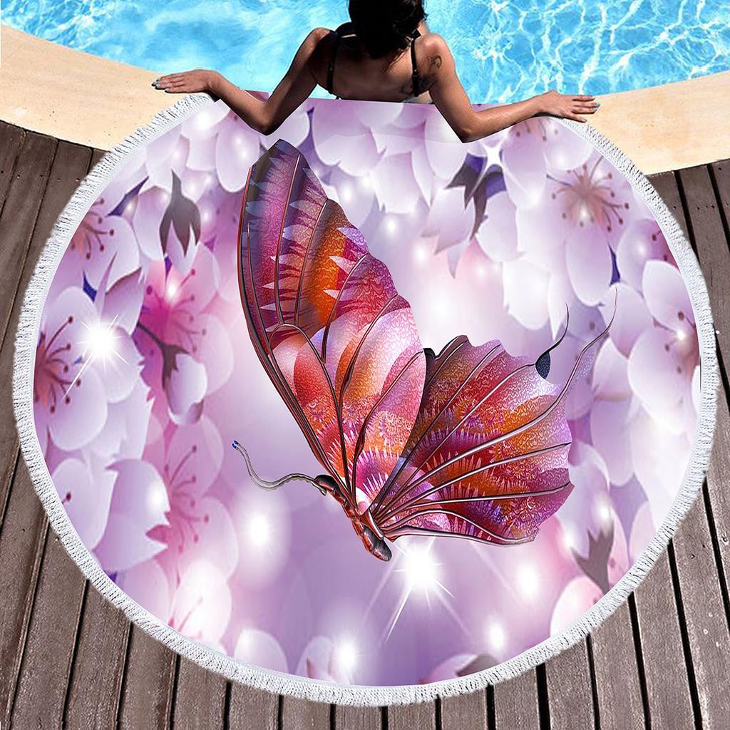 Cherry Blossom Round Beach Towel,Cherry Blossom Tree In The Sun Sand Anti-Sand Beach Blanket Absorbent Quick Dry Soft Pool Towel