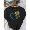 Women's Casual Short Sleeve T-Shirt Round Neck with Sunflower Heart Print for Summer Daily Floral Design Top