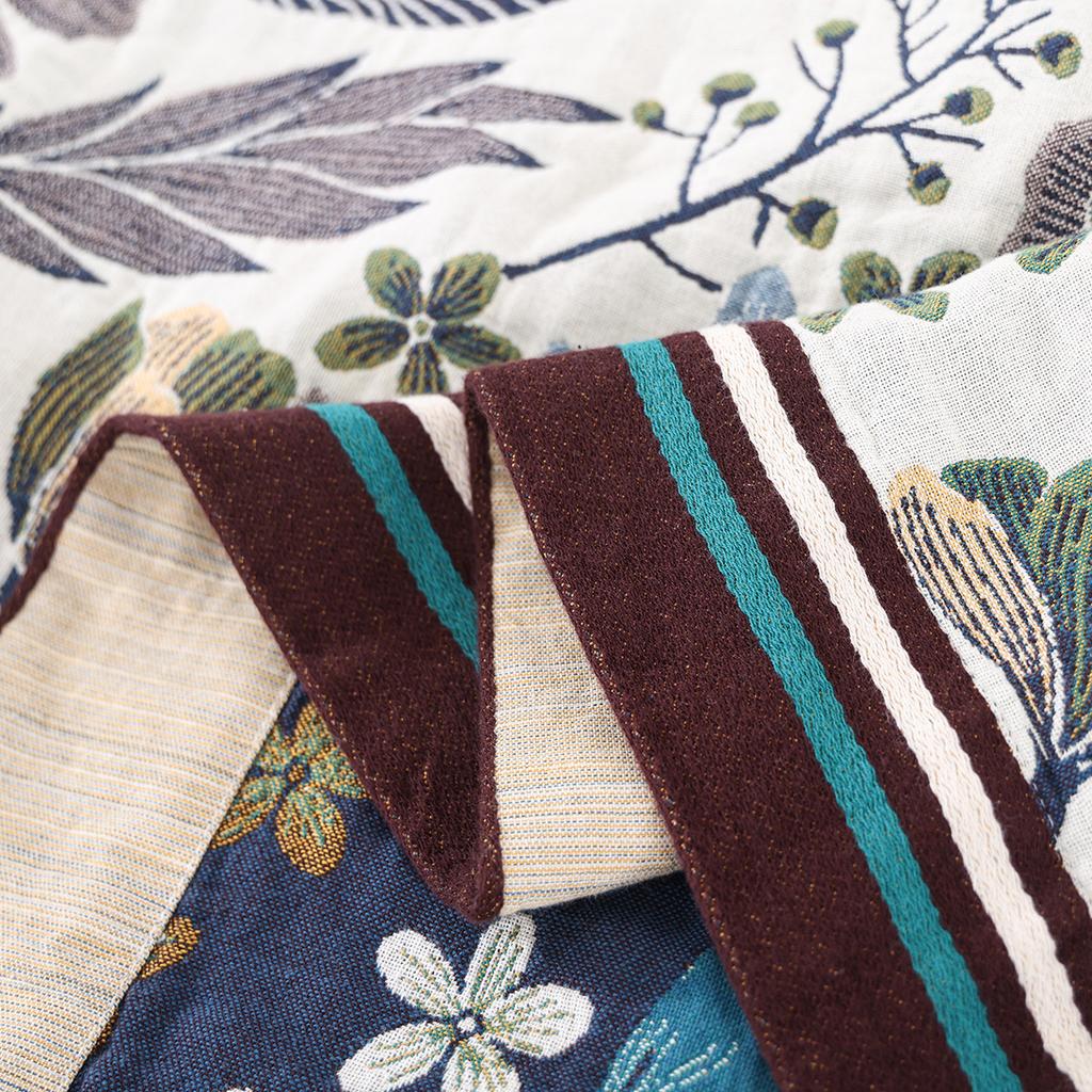 Floral Birds Cotton Towel Blanket, Bedspread For Bed, Sofa, Picnic, Travel, Yarn Dyed Jacquard, Mechanical Wash, 17 Styles