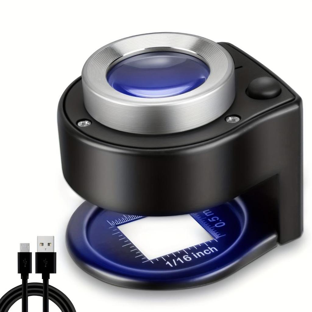 60X Coin Magnifier,Rechargeable 6 LED Metal Magnifier Glasses,USB Dual Power Portable Loupe For Jewelry Coin Stamp Textile Checking