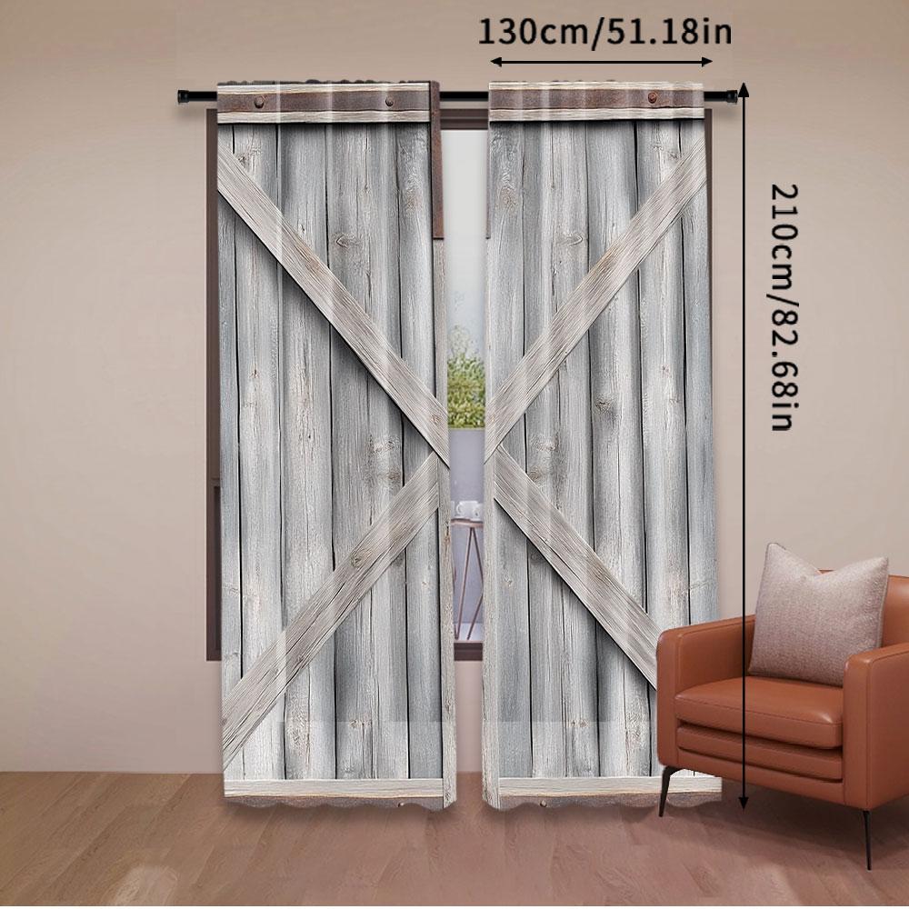 Set Of 2 Rustic Wooden Barn Door Western Country Theme Curtain Vintage Rural Farm House Window Curtains Modern Simplistic Drapes Polyester