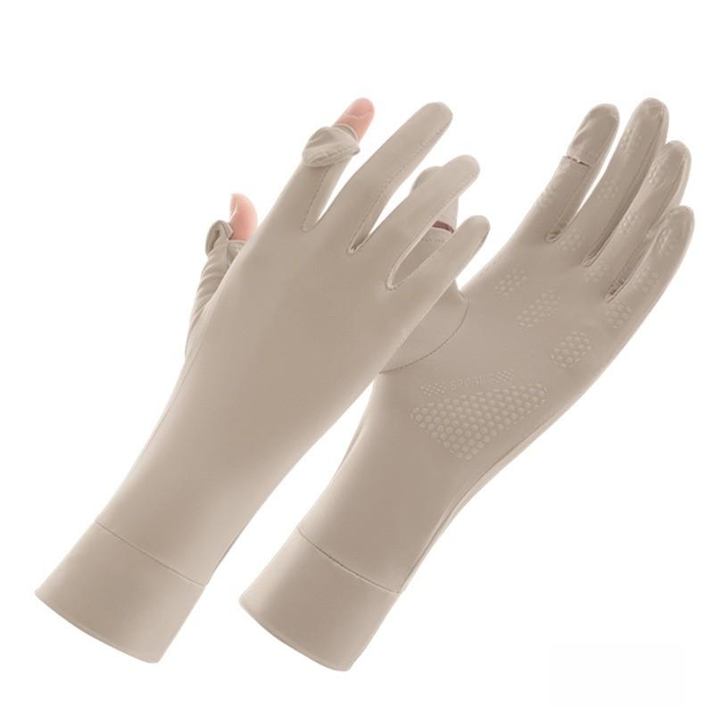 Summer Women Uv Protection Fingerless Ice Silk Sleeve Gloves For Cycling And Driving хаки