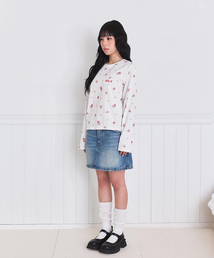 ESCAPEFROM Soft Rose Full Print Standard Fit Long Sleeve Ivory