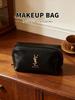 Borsa da Trucco YSL Nera in PU con Zip, Pochette Grande Capacità per Cosmetici, Custodia Organizzatore da Viaggio Portatile