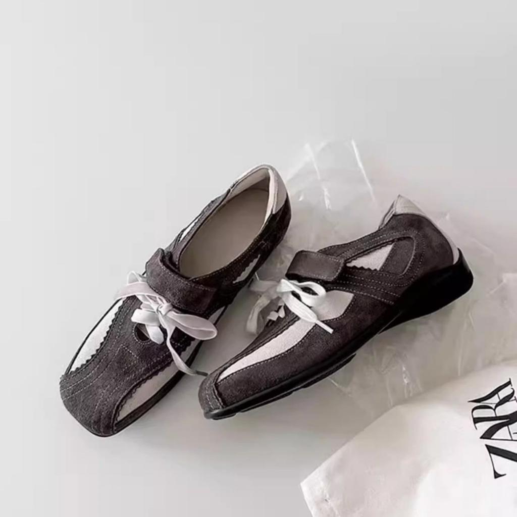 Cowhide Version~ Silver Retro Mary Jane Shoes Women's 2025 New Versatile Lace-up Inner Height-increasing Ballet Shoes Single Shoes