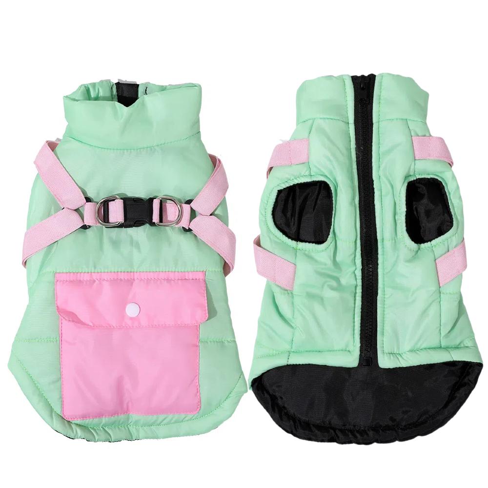 Cute Dog Clothes for Small Medium Dogs Warm Winter Pet Jacket with Harness Pocket Windproof Puppy Coat Pets Yorkshire Outfits