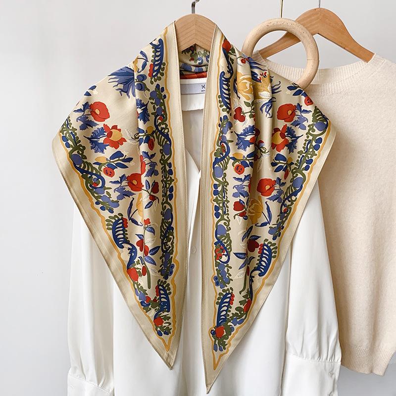 Big triangular scarf waist fart curtain Korean version flower temperament versatile twill silk scarf scarf four seasons fashion wear scarf