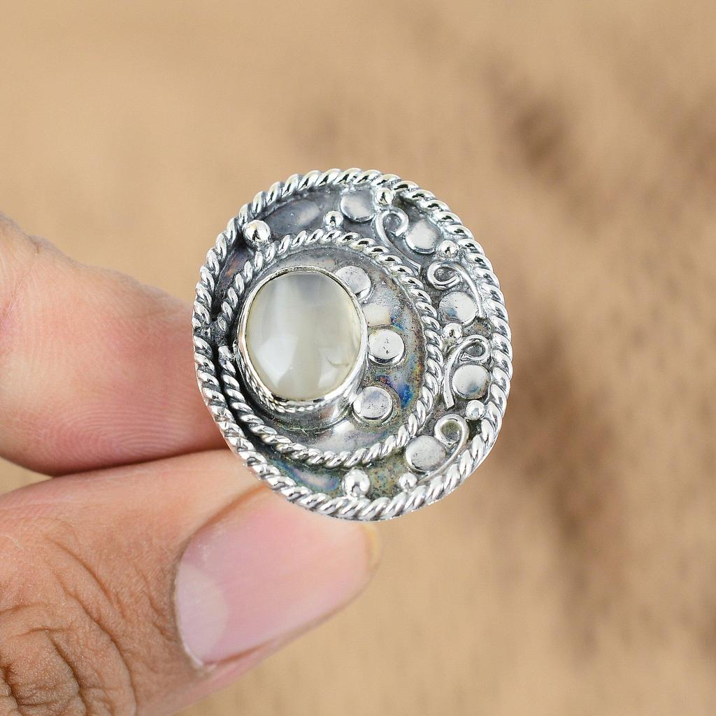 Birthday Gift For Her Natural Moonstone Promise Adjustable Ring 925 Silver