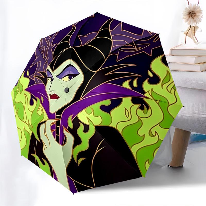 Maleficent, Villain Themed Automatic Opening and Closing Umbrella, Brightly Colored 8-rib Portable Umbrella, Suitable for Men and Women, A Perfect Gif