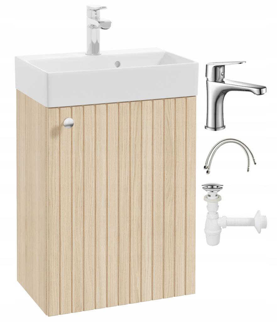 Hanging Bathroom Cabinet with Sink Oak Vicenza with Faucet & Handle Kiara