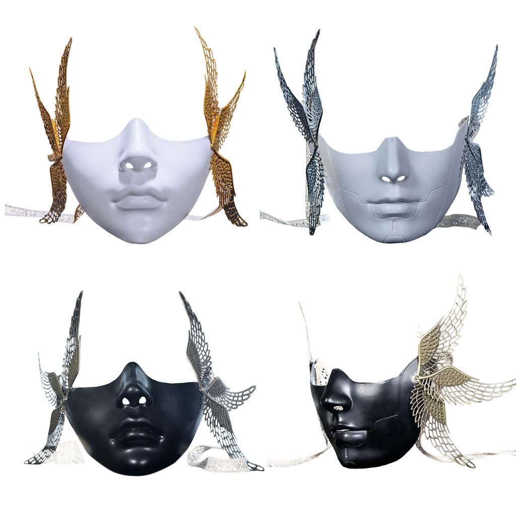Halloween Mask with Wing Half Face Mask Mechanical Mask For Women Men Halloween Masquerade Halloween Cosplay Accessories