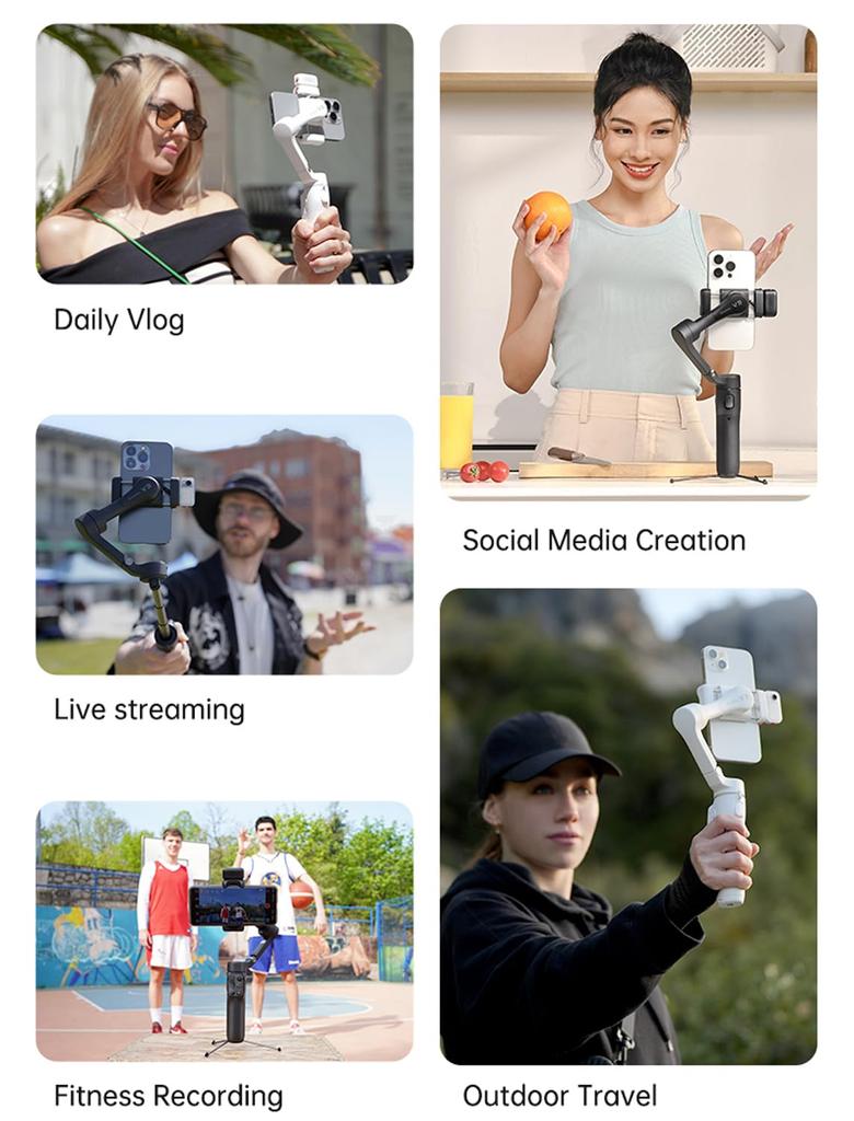 hohem V3 Smartphone Gimbal Stabilizer with Detachable AI Tracker Remote Selfie Stick Foldable Fill Light 110 Lux for Android iPhone Black