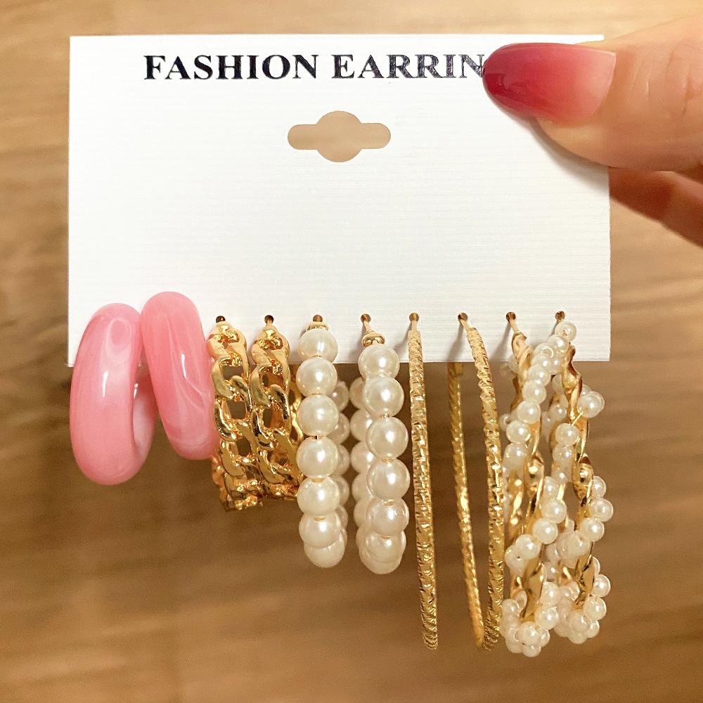 Vintage Elegant Geometric Hoop Earrings Set for Women Metal Resin Acrylic Jewelry Set Gift