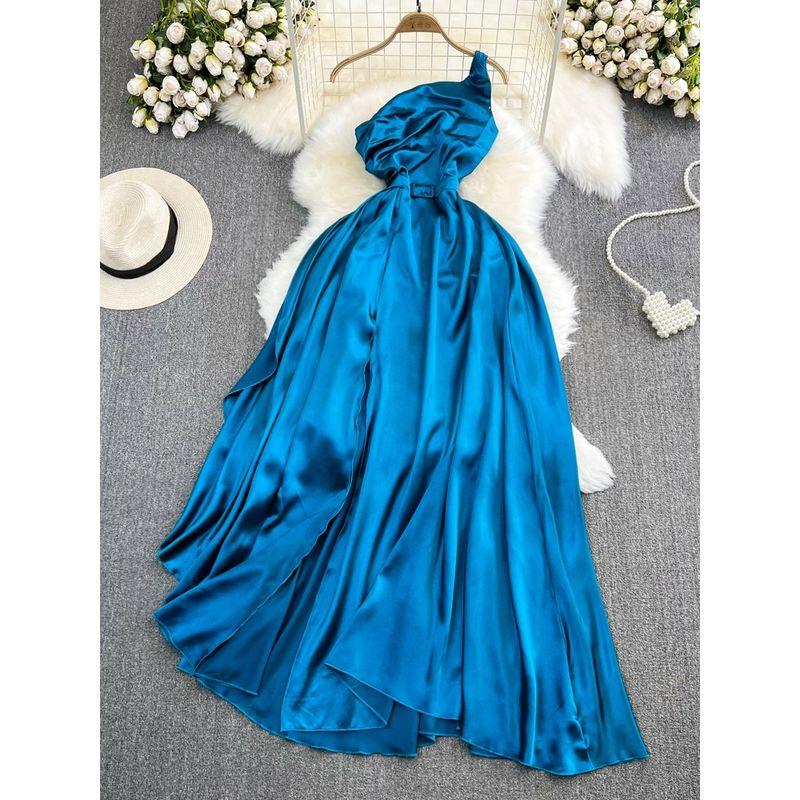 Off-the-Shoulder Party Ladies Elegant Diagonal Collar Suspender Dress