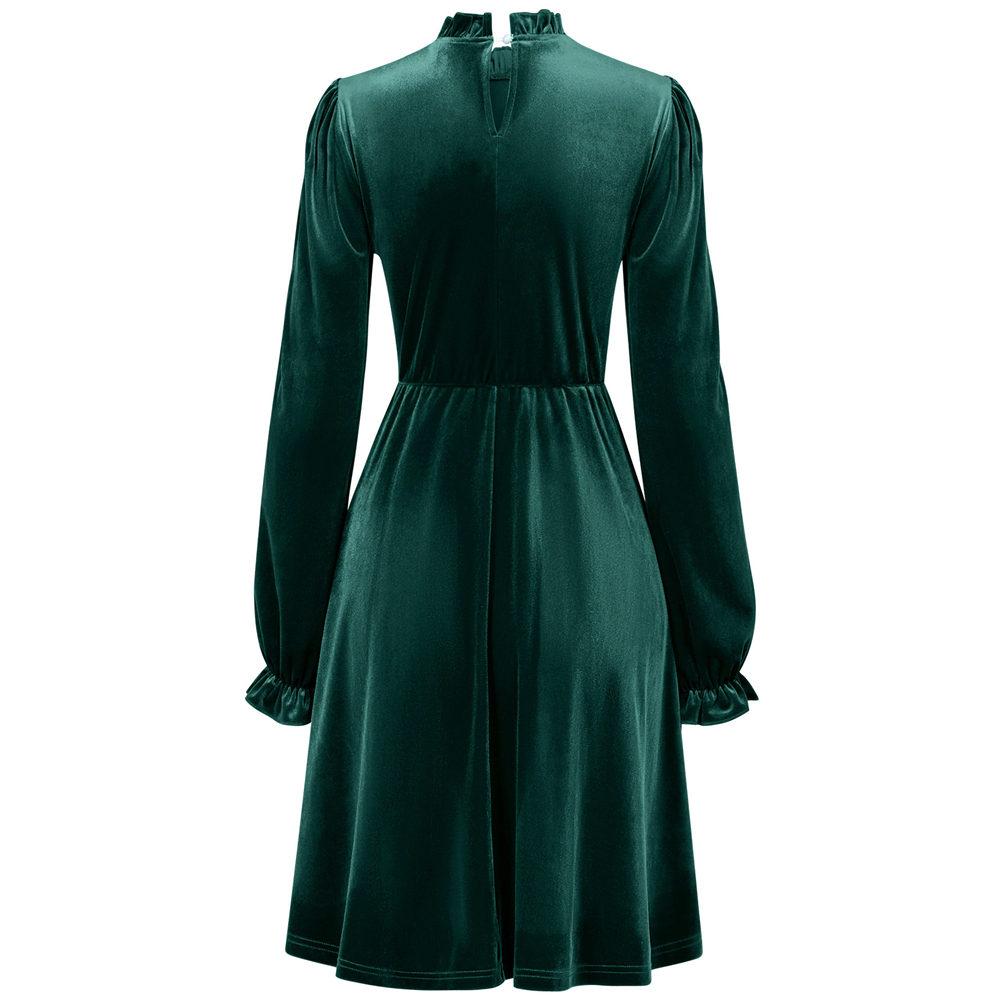 Samtkleid für Damen Winter Casual Hoher Hals Samt Einfarbig Schlanke Taille Kleid Herbst Winter Promi Partykleider