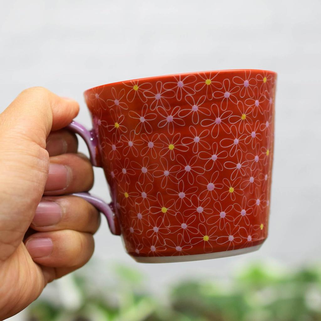 Stylish Kutani Ware Mug with Vermilion Small Perfect for 60th 77th or As a Gift Flowers, Pink, Birthdays, Birthdays,
