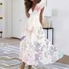 Women's Long Casual Dress Summer Short-Sleeve V-Neck Waist Retraction Printed Dress