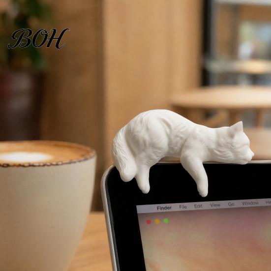 Minimalist Cat Ornament Cute Figurine Computer Monitor Decor, 3D Printed Screen TV Table Edge Topper, Small Kitten Car Dashboard for Rearview Mirror,