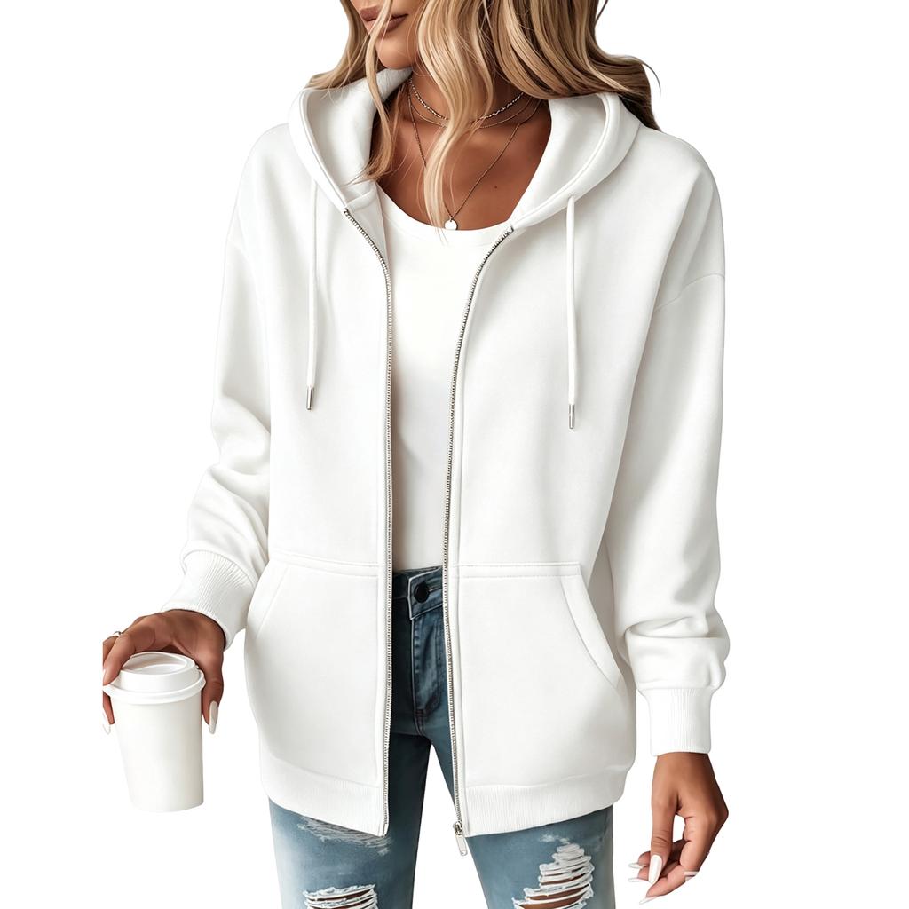 Damen-Hoodie mit halbem Reißverschluss, Kordelzugkapuze und Tasche für legere Alltagsmode
