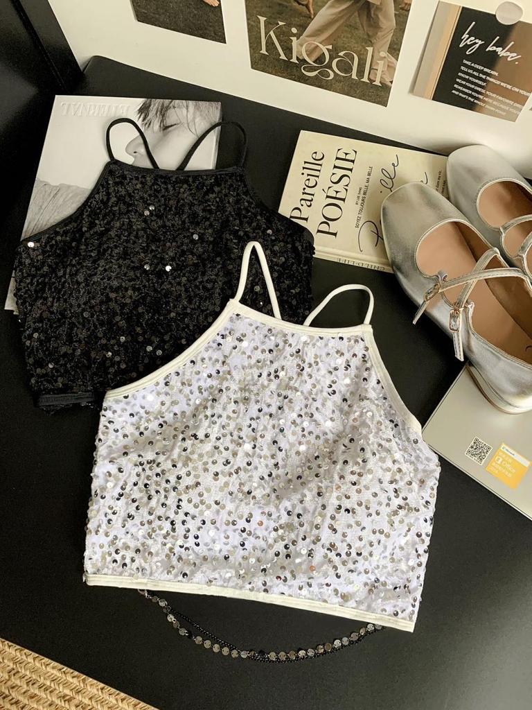 Spicy Sequin Halter Crop Top - Shiny Party Clubwear for Women