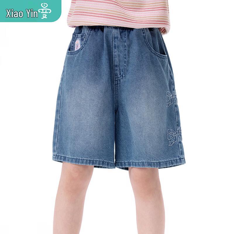 Xiaoyinnan Girls  Comfortable Elastic Waist Denim Shorts 140