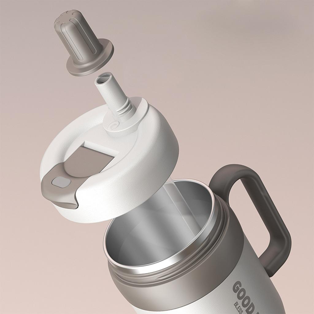 620Ml Large Capacity Thermos Cup With Straw 304 Stainless Steel Double Wall Coffee Mug Portable Sealed Water Bottle For Student