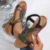 Shiny Crystal Wedge Heel Sandals for Women Summer 2026 Fashion Non Slip Beach Shoes Woman Elastic Back Strap Gladiator Sandals