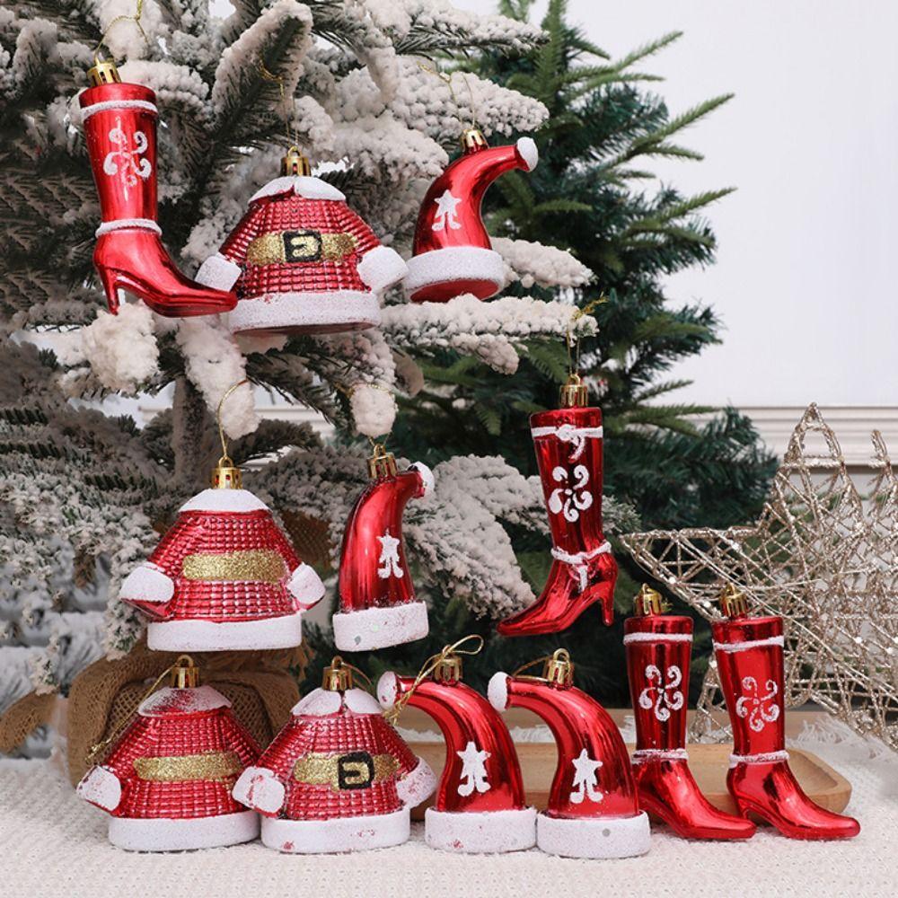 4pcs/set Plastic Christmas Tree Ornament Glittering Xmas Teee Hanging Pendant  New Year