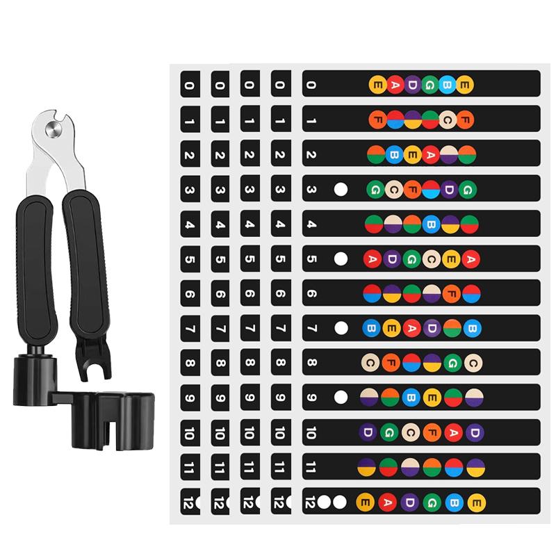 Multifunction Guitar String Changing Gadget with Fretboard Scale Sticker Notes Labels String Cutter Beginner Guide Accessory ZYF