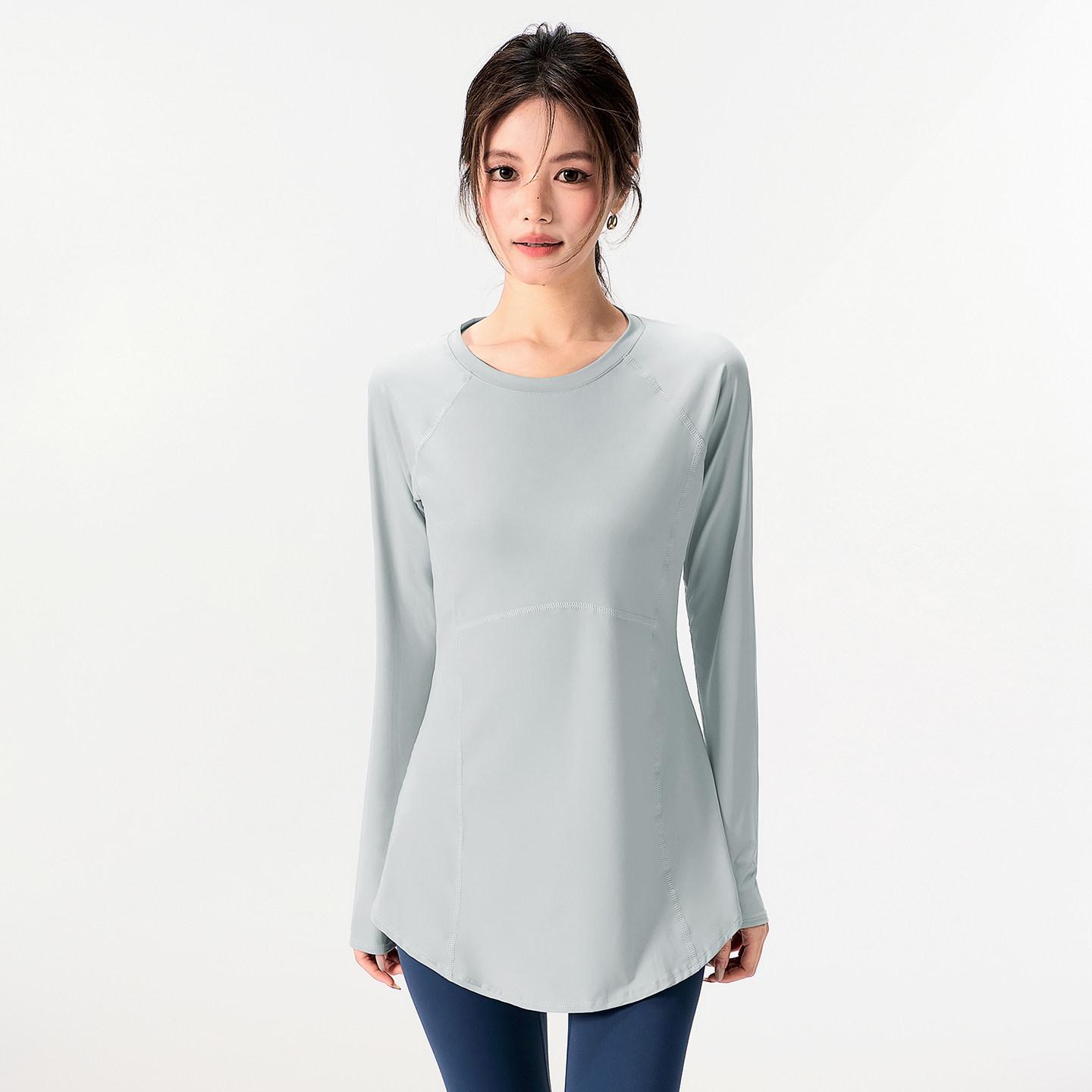 Premium Women s Quick-Dry Long Sleeve Fitness Top - Slimming Mid-Length Design for Running Training Yoga XXXL синийкремовый 1960₽