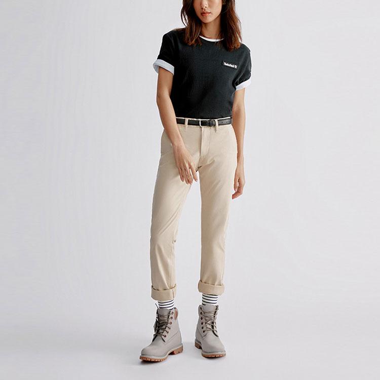 Timberland Besticktes Logo Lässiges Rundhals-Kurzarm-T-Shirt Unisex-Oberteile Schwarz A26S7-001