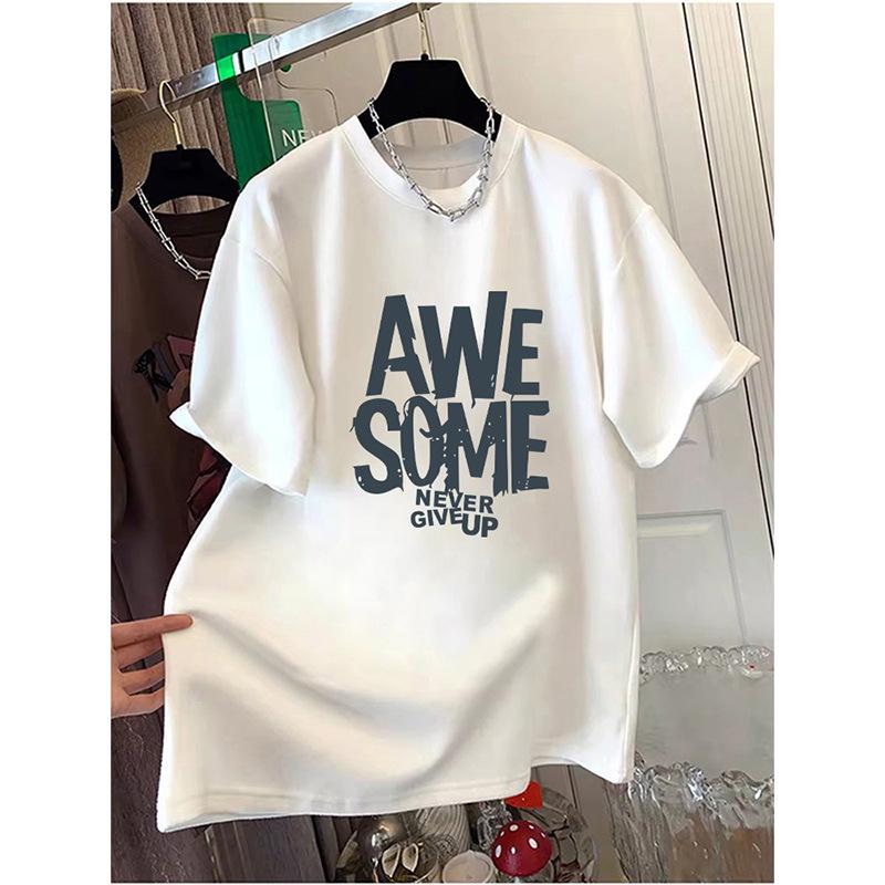 Women's 2026 Summer Korean Style Loose Fit Brushed Cotton Short Sleeve T-Shirt
