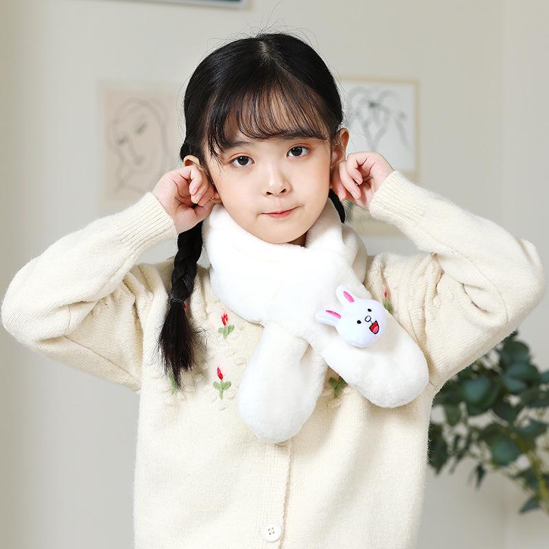 Children's Winter Rabbit Scarf - Thick Faux Fur Neck Warmer for Baby and Parent-Child, Cartoon Design for Christmas and New Year