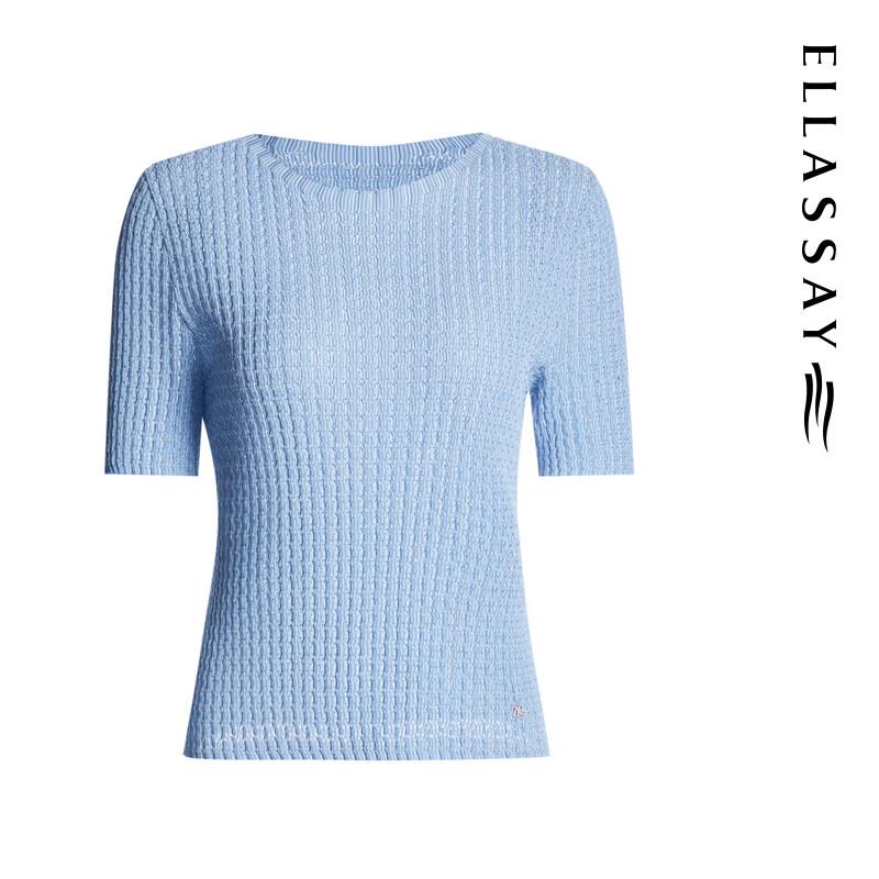 ELLASSAY Women's Silk-Cotton Slim Fit Short Sleeve Knit Top