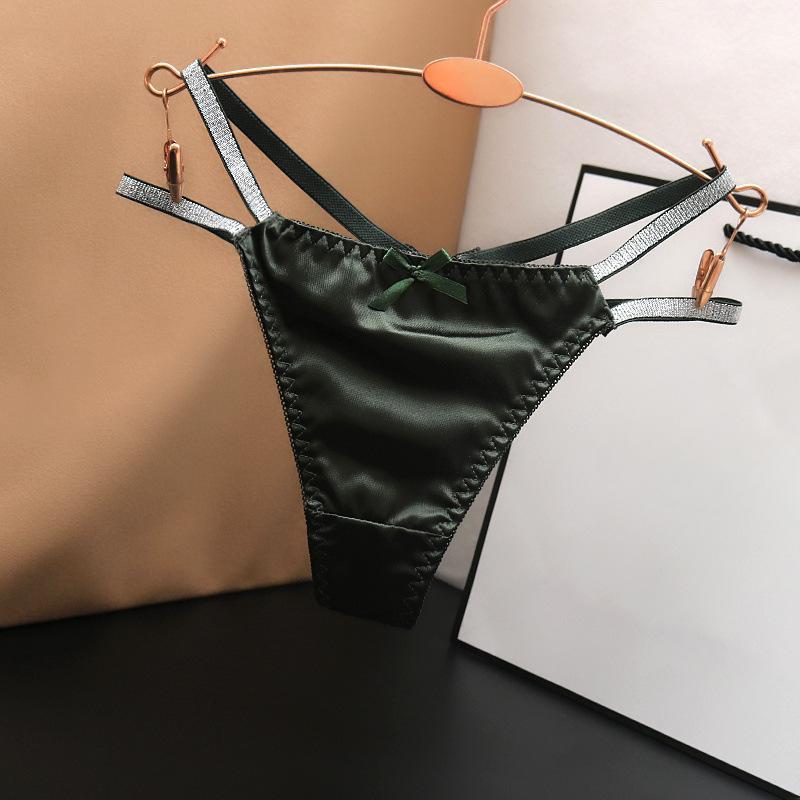 

Сексуальные атласные крутые шелковистые полые модные однотонные хлопковые трусики женские с низкой талией полые сексуальные стринги нижнее белье One size зелёный