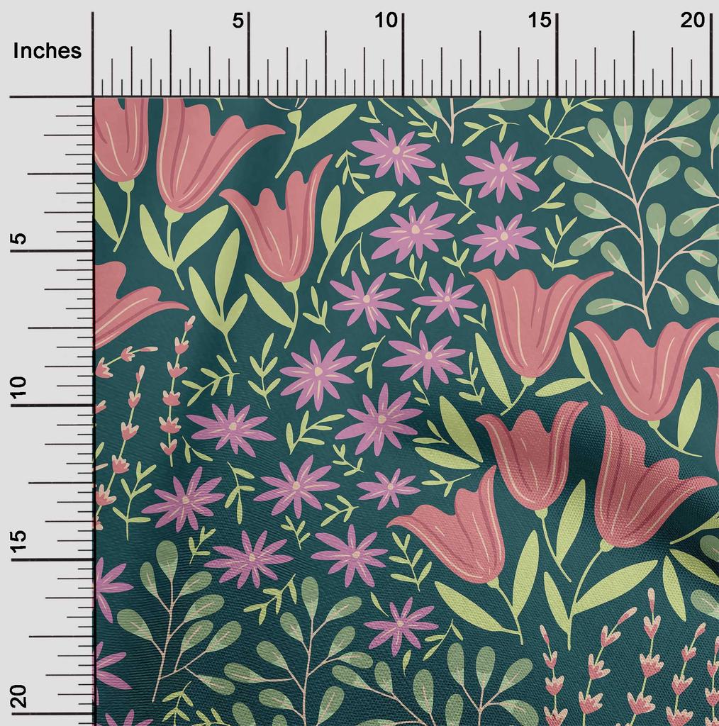 oneOone Cotton Flex Dark Teal Green Fabric Leaves & Floral Quilting Supplies Print Sewing Fabric By The Yard 40 Inch