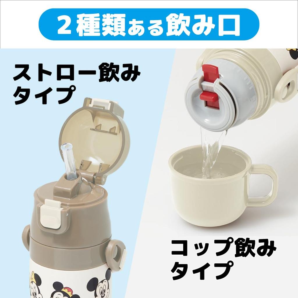 Skater Stainless Steel Water 420ml or 350ml Mickey Friends Cooking and Insulated for Girls and Disney Small Water Sports Water Kids' Bottle, 2-Way