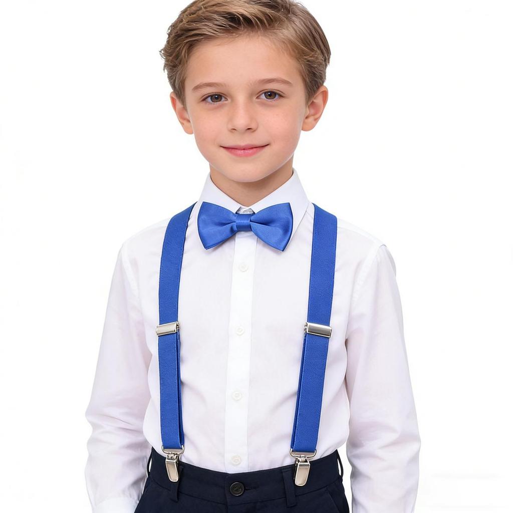 Kids 3-Clip Suspender & Bow Tie Set Adjustable Elastic for 5-8Y Boys Party Wedding School Accessories