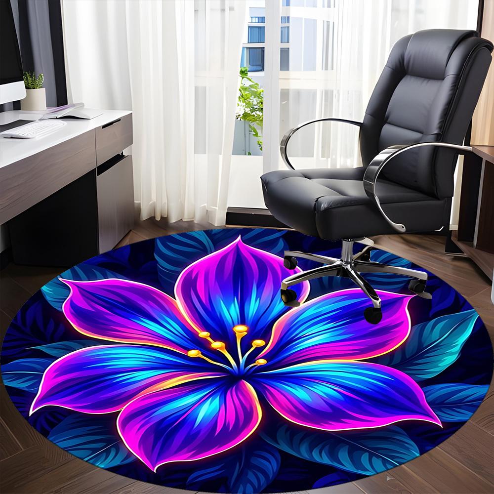 1pc Neon Flower Print Chair Carpet for Office, Round Non Slip Durable Large Size Office Carpet, Suitable for Office