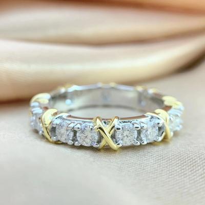 S925 Silberring Moissanitring voller Diamanten exquisite Modepersönlichkeit Licht Luxus Ins Ring Kreuz x-förmiger zweifarbiger Reihenring