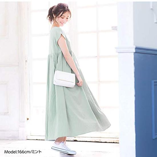 Kobe Lettuce French Sleeve Maxi Dress Free French Sleeve Dress, Volume, Women's, [E1892], Size, Khaki,