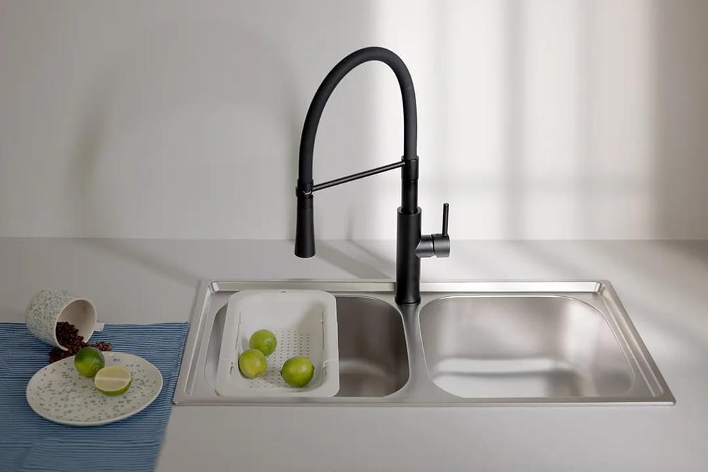 Steel inset kitchen sink, 2 bowls, 78 x 43 cm