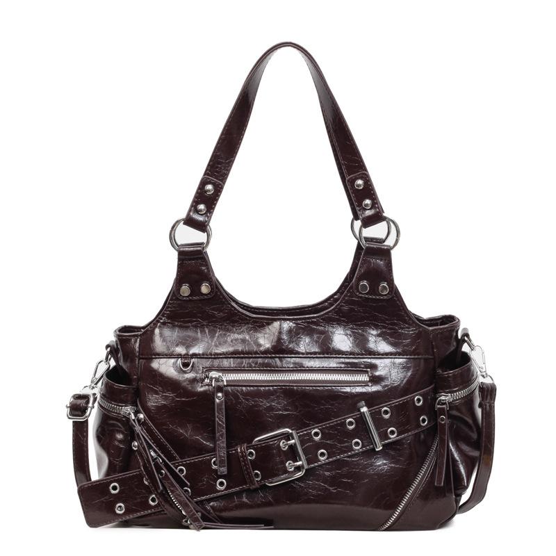 

Texture Retro Commuter Tote Bag Winter New Fashion Trendy Sweet Cool Single Shoulder Crossbody Bag темно-коричневого кольору