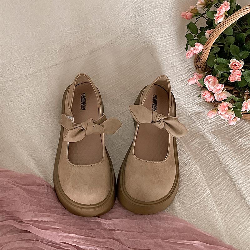 Retro British Style Platform Small Leather Shoes Women's 2025 New Spring and Autumn Versatile Bow with Skirt Mary Jane Single Shoes