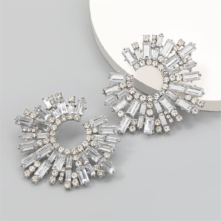 Unique Crystal Sunflower Earrings for Women Large Circle Flower Shape Accessory