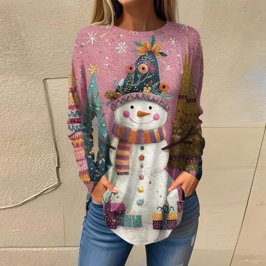 חולצות טי לנשים סתיו קז'ואל שרוול ארוך חולצות סווטשירט הדפס גרפי וינטג' טופ פולאובר יום האהבה