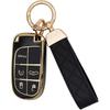 SUNCARACCL for Jeep Key Fob Cover with Leather Keychain, Soft TPU Full Cover Protection Key Case for Grand Cherokee Renegade Dodge Durango Challenger