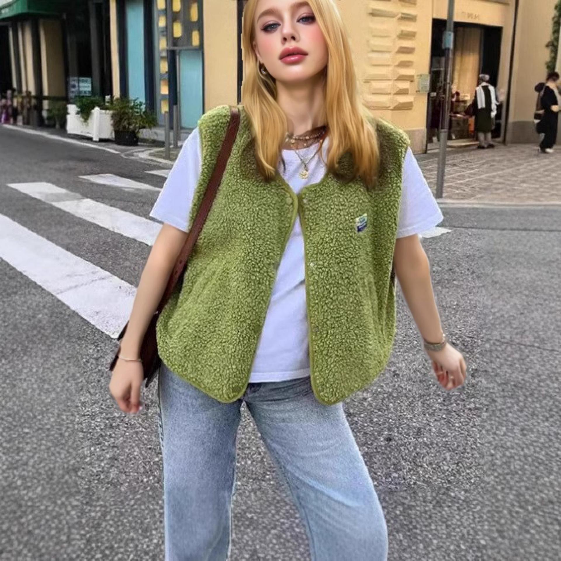 

Жіночий вовняний жилет без рукавів – Європейський та американський стиль, Весняно-осіння мода, Вільне однобортне пальто Large зелений